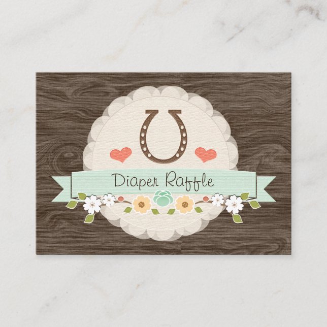Mint Horseshoe Western Diaper Raffle Ticket Enclosure Card (Front)