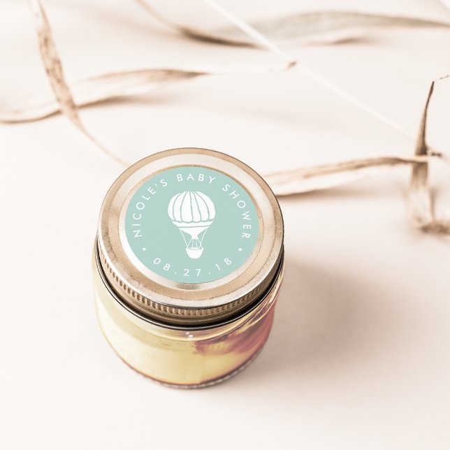 Mint Hot Air Balloon Baby Shower Classic Round Sticker (Creator Uploaded)