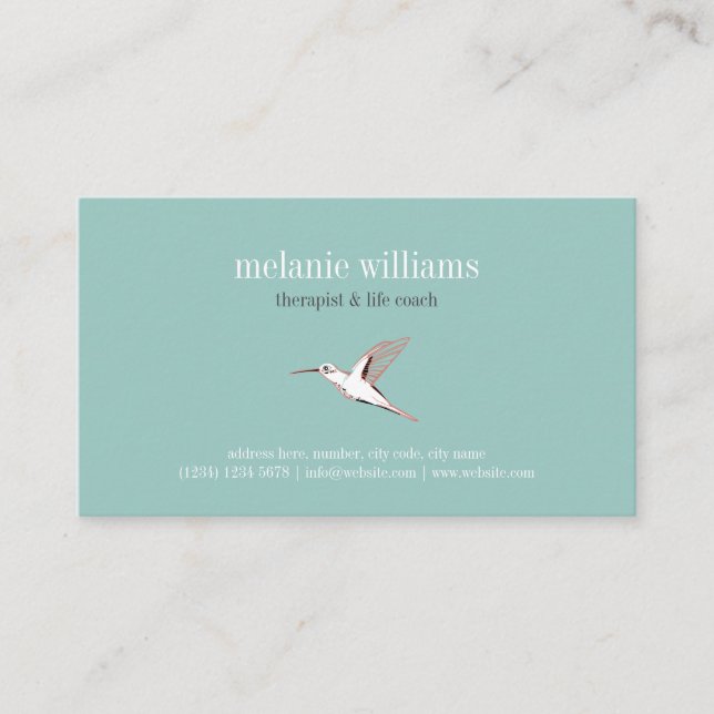 Mint hummingbird illustration vintage elegant card (Front)