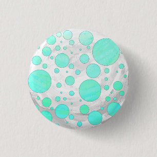 Mint Ice Aqua Blue Polka Dots 1 Inch Round Button