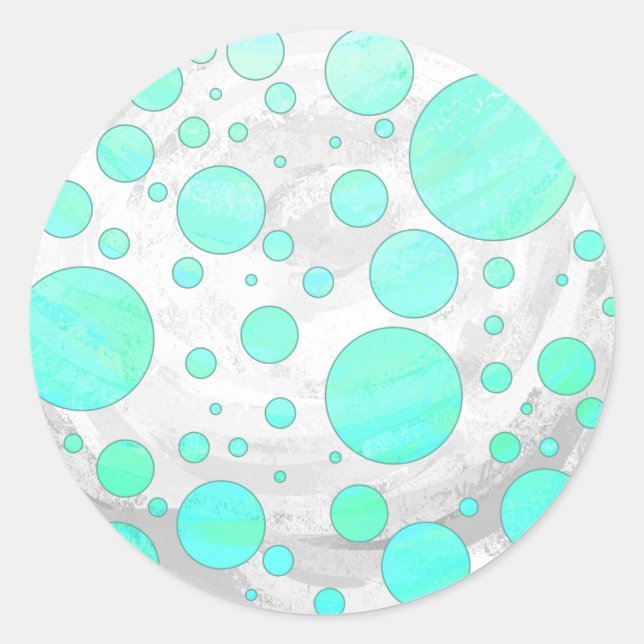 Mint Ice Aqua Blue Polka Dots Classic Round Sticker (Front)