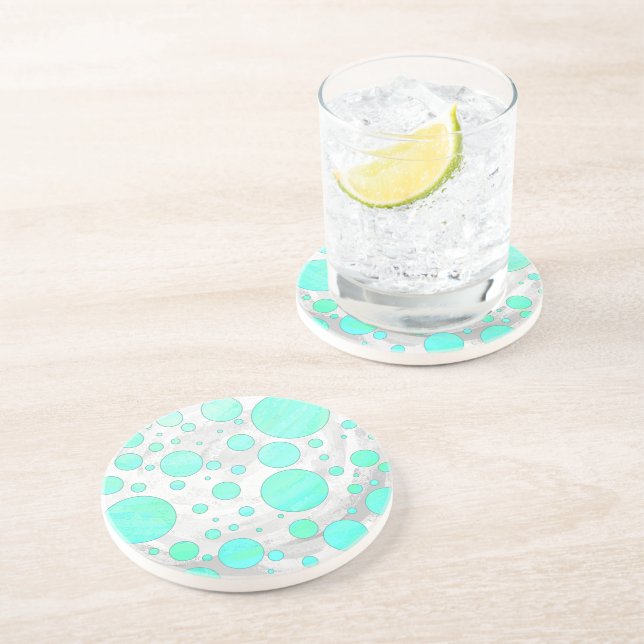 Mint Ice Aqua Blue Polka Dots Coaster (Side)