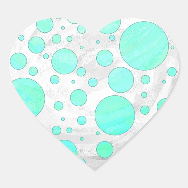 Mint Ice Aqua Blue Polka Dots Heart Sticker (Front)