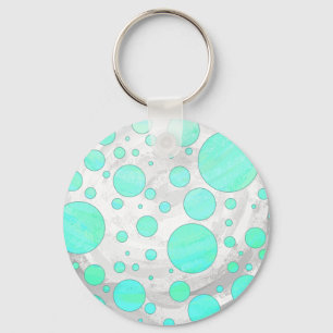 Mint Ice Aqua Blue Polka Dots Keychain