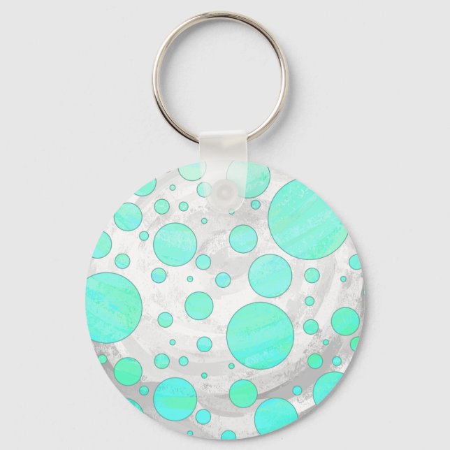 Mint Ice Aqua Blue Polka Dots Keychain (Front)