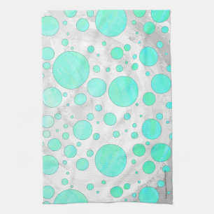 Mint Ice Aqua Blue Polka Dots Kitchen Towel