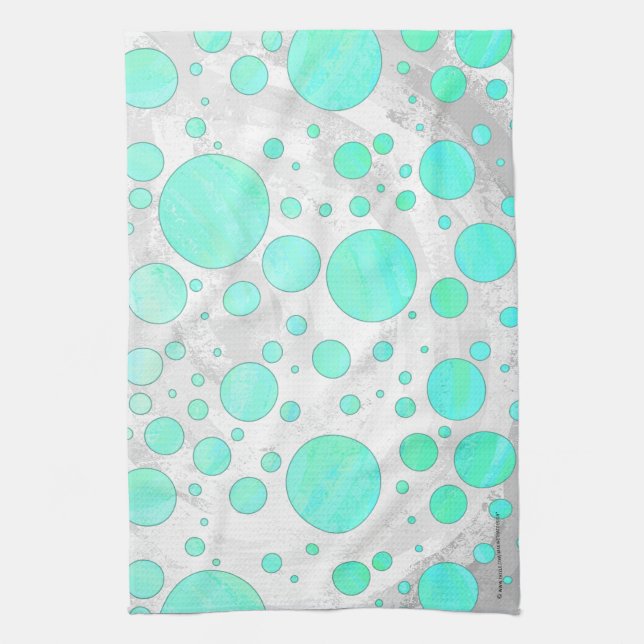 Mint Ice Aqua Blue Polka Dots Kitchen Towel (Vertical)