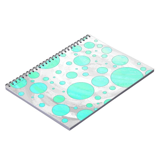 Mint Ice Aqua Blue Polka Dots Notebook (Left Side)