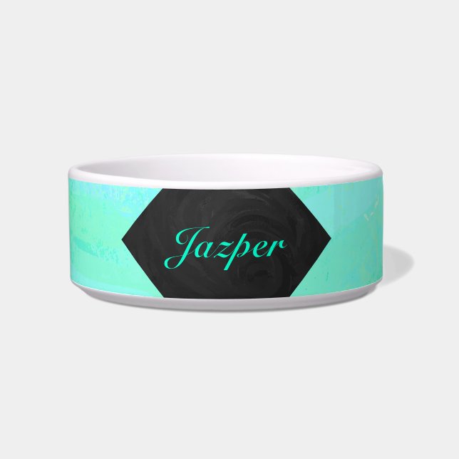 Mint Ice Blue and Black Monogram Bowl (Front)