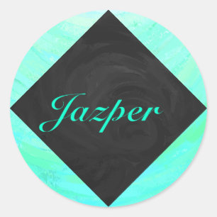 Mint Ice Blue and Black Monogram Classic Round Sticker