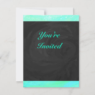 Mint Ice Blue and Black Monogram Invitation