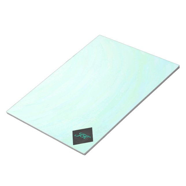 Mint Ice Blue and Black Monogram Notepad (Angled)