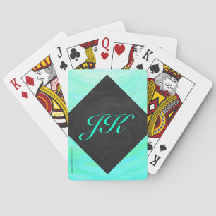 Mint Ice Blue and Black Monogram Playing Cards