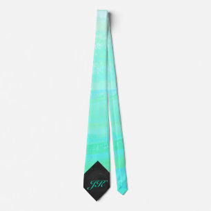 Mint Ice Blue and Black Monogram Tie