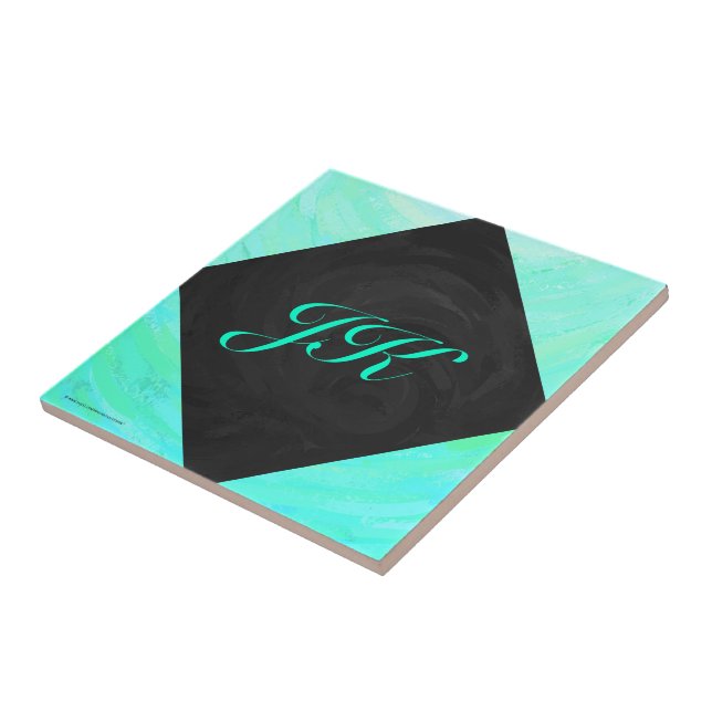 Mint Ice Blue and Black Monogram Tile (Side)
