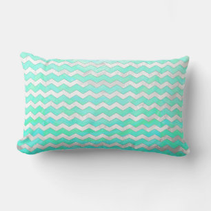 Mint Ice Blue Chevron Pattern Lumbar Pillow