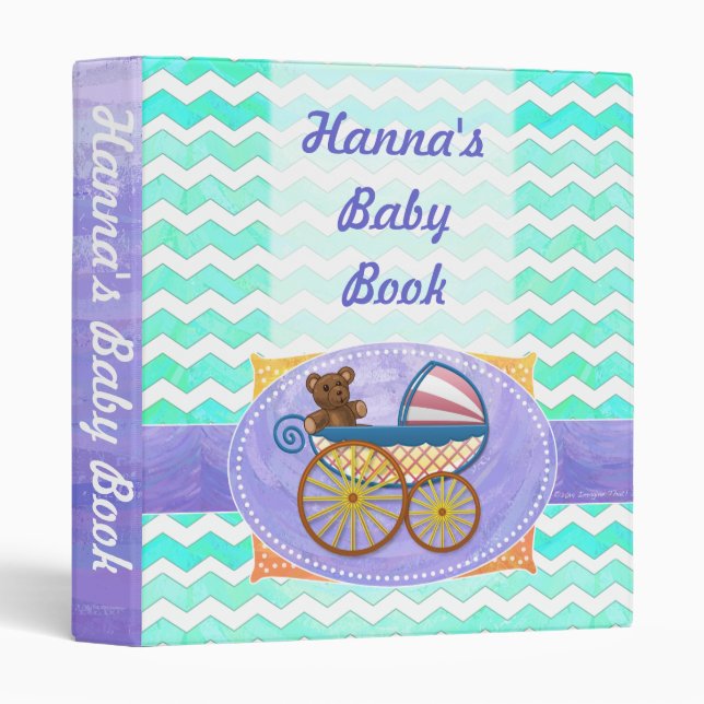 Mint Ice Blue Chevron Patteryn Baby Binder (Front/Spine)