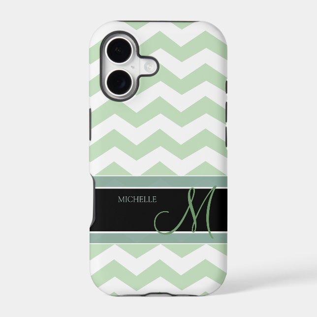 Mint Ice Cream Green Zig Zag Pattern with monogram (Back)