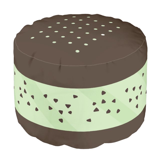Mint Ice Cream Sandwich Funny Food Pouf Round Pouf (Angled Front)