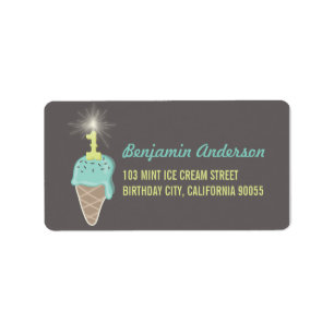 Mint Ice Cream Sparkler Boy 1st Birthday Party Label
