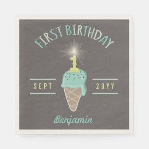 Mint Ice Cream Sparkler Boy's 1st Birthday Party Napkin