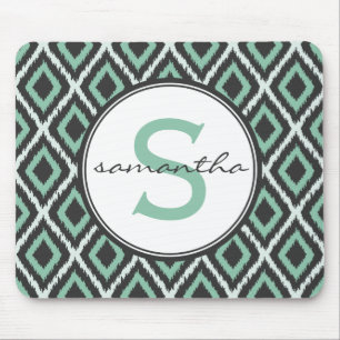 Mint Ikat Monogram Mouse Pad
