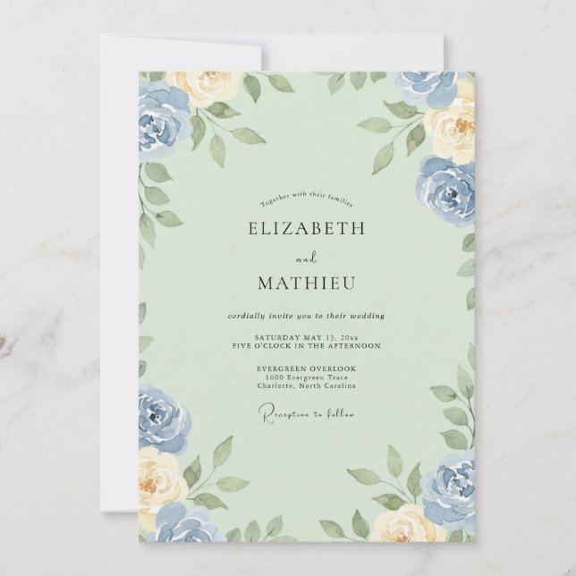 Mint Ivory Watercolor Wedding Invitation (Front)