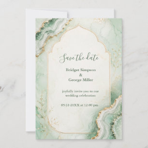 Mint Jade Botanical marble Wedding Invitation