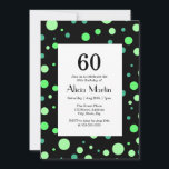 Mint & Jade Green Polka Dot Black 60th Birthday Invitation<br><div class="desc">Classically designed with a black background, the modern mint and jade green polka dot details add an airy and fun feel. Beautiful yet simple, these invitations are perfect to honour the special birthday of your loved one reaching the age of 60. Enjoy the quality of the design and make your...</div>