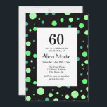 Mint & Jade Green Polka Dot Black 60th Birthday Invitation<br><div class="desc">Classically designed with a black background, the modern mint and jade green polka dot details add an airy and fun feel. Beautiful yet simple, these invitations are perfect to honour the special birthday of your loved one reaching the age of 60. Enjoy the quality of the design and make your...</div>