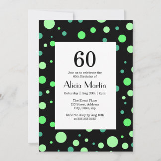 Mint & Jade Green Polka Dot Black 60th Birthday Invitation