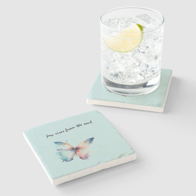 Mint Joy Rises from the Soul Butterfly  Stone Coaster (Side)