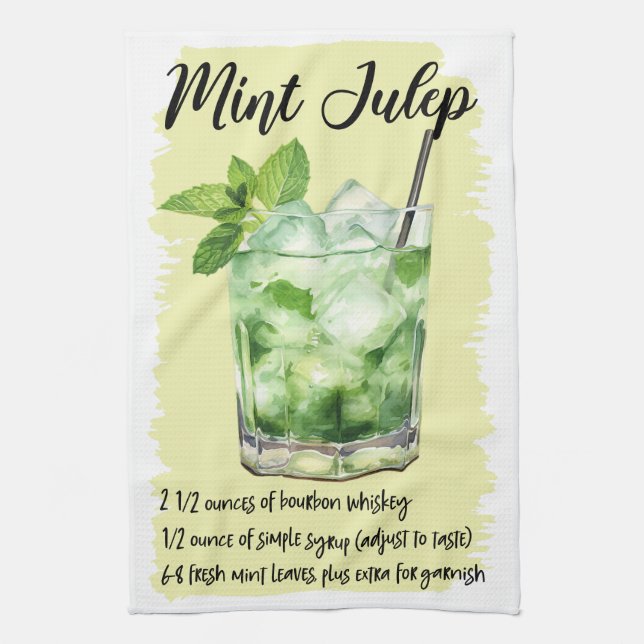 Mint Julep Cocktail Recipe Kitchen Towel (Vertical)