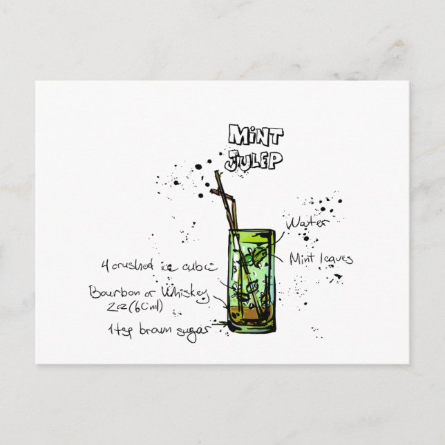 Mint Julep Cocktail Recipe Postcard (Front)