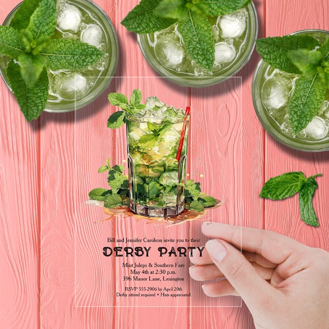 Mint Julep Derby Party Acrylic Invitations (Mint Julep Derby Clear Acrylic Party Invitations)