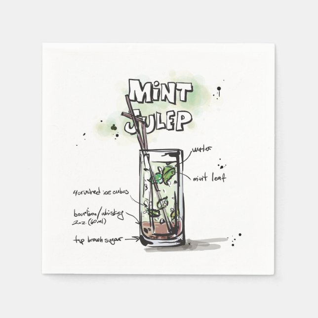 Mint Julep Drink Recipe Cocktail Napkin (Front)