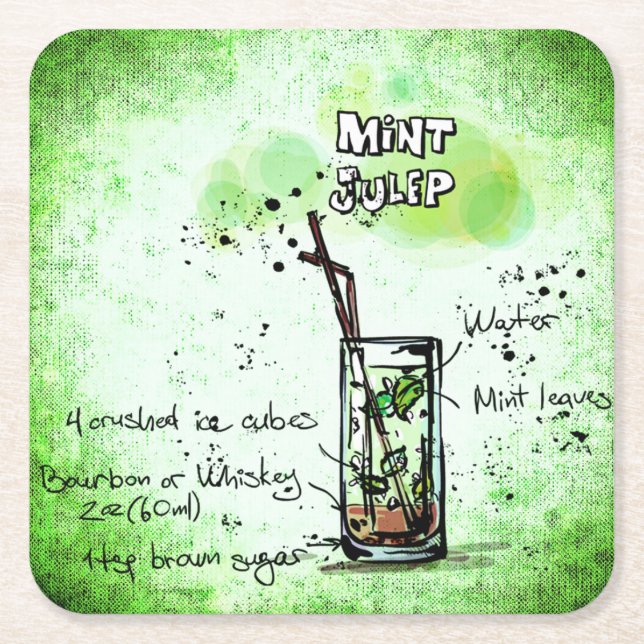 Mint Julep Drink Recipe Square Paper Coaster (Front)