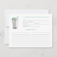 Mint Julep Horse Race Bridal Shower Recipe Card