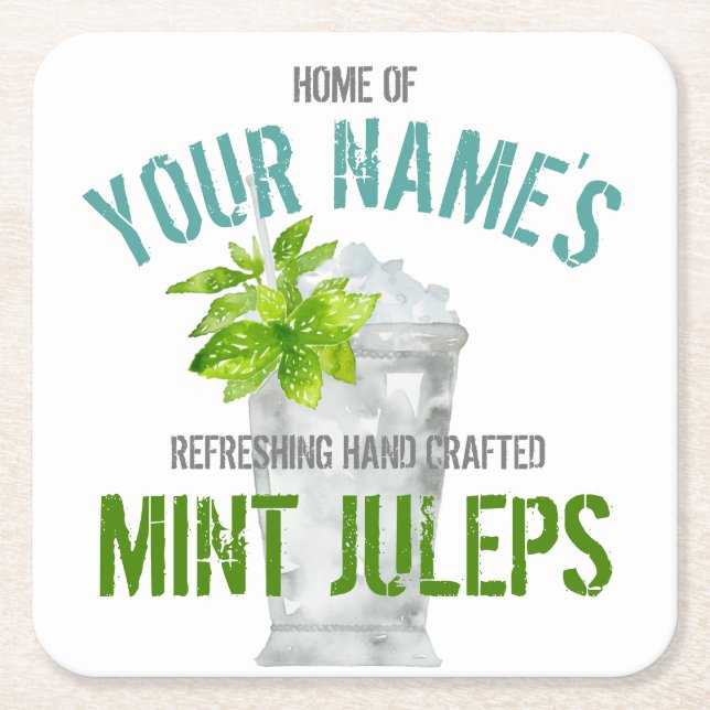 Mint Julep Personalized Square Paper Coaster (Front)