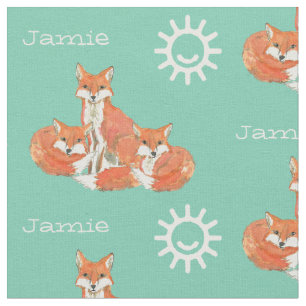 Mint Kids Sunshine Fox Tracks Personalized Fabric