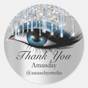 Mint Lashes Extension Makeup Artist Silver Blue Classic Round Sticker