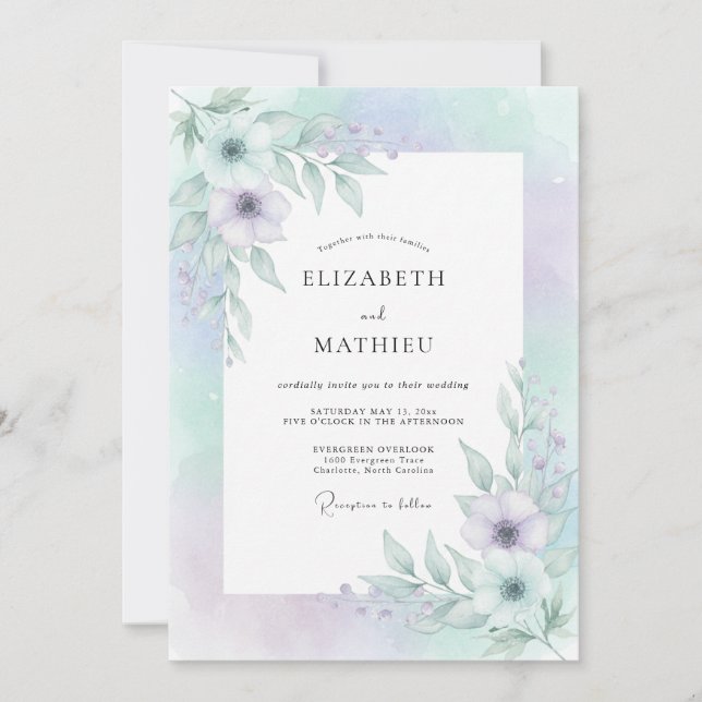 Mint Lavender Dreamy Whimsical Wedding Invitation (Front)