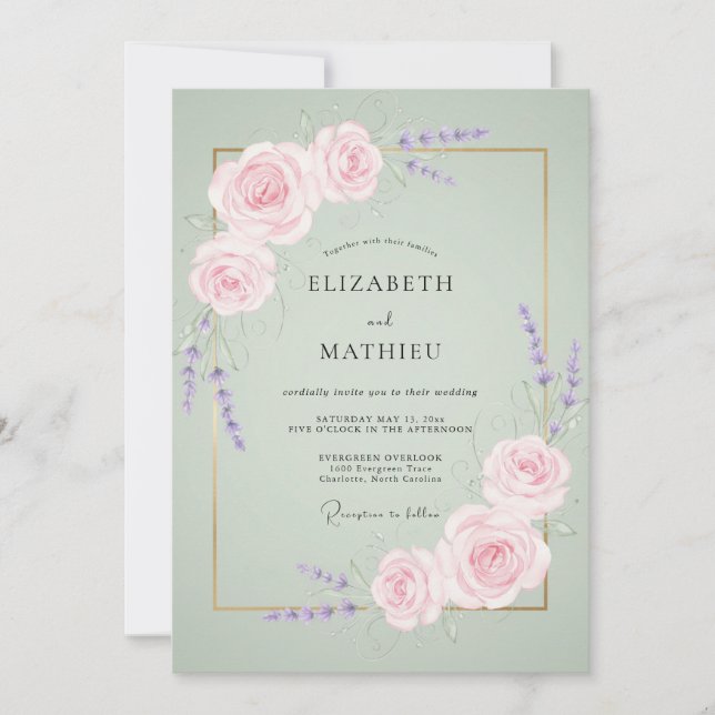 Mint Lavender Rose Wedding Invitation (Front)