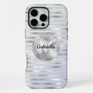 Mint Lavender Silver Stripes Monogram iPhone 16 Pro Max Case