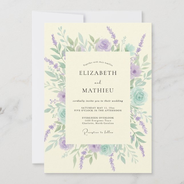 Mint Lavender Whispering Floral Wedding Invitation (Front)