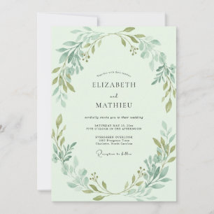 Mint Leafy Wreath Wedding Invitation