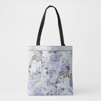 Mint, Lilac & Gold Hydrangea Personalized Tote