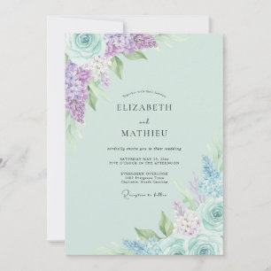 Mint Lilac Hydrangea Eucalyptus Wedding Invitation