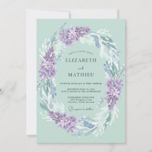 Mint Lilac Wreath Wedding Invitation