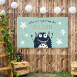 Mint | Little Monster Personalized Birthday Party Banner<br><div class="desc">Celebrate your little one's birthday with this adorable monster themed birthday party banner feature a dapper monster sporting a cheerful orange bow tie, on a mint green background. Personalize with a custom message and the birthday boy's name in orange and navy blue lettering. Designed to match our Little Monster birthday...</div>